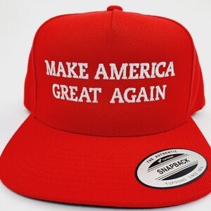 Trump MAGA Embroidered Flat Bill Trucker Snapback Cap Hat Red